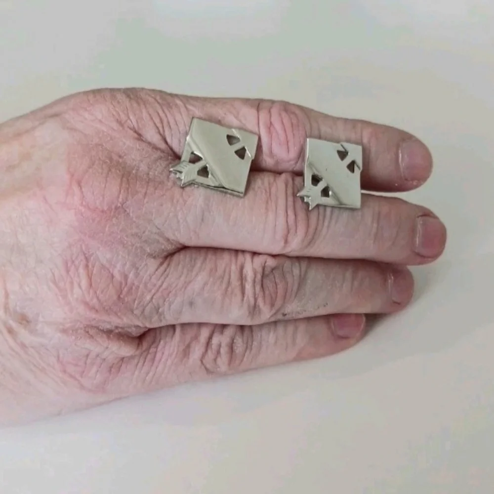 VTG Silver Tone Cutout Arrow Cufflinks Square MCM Modernist Men's Jewelry Retro